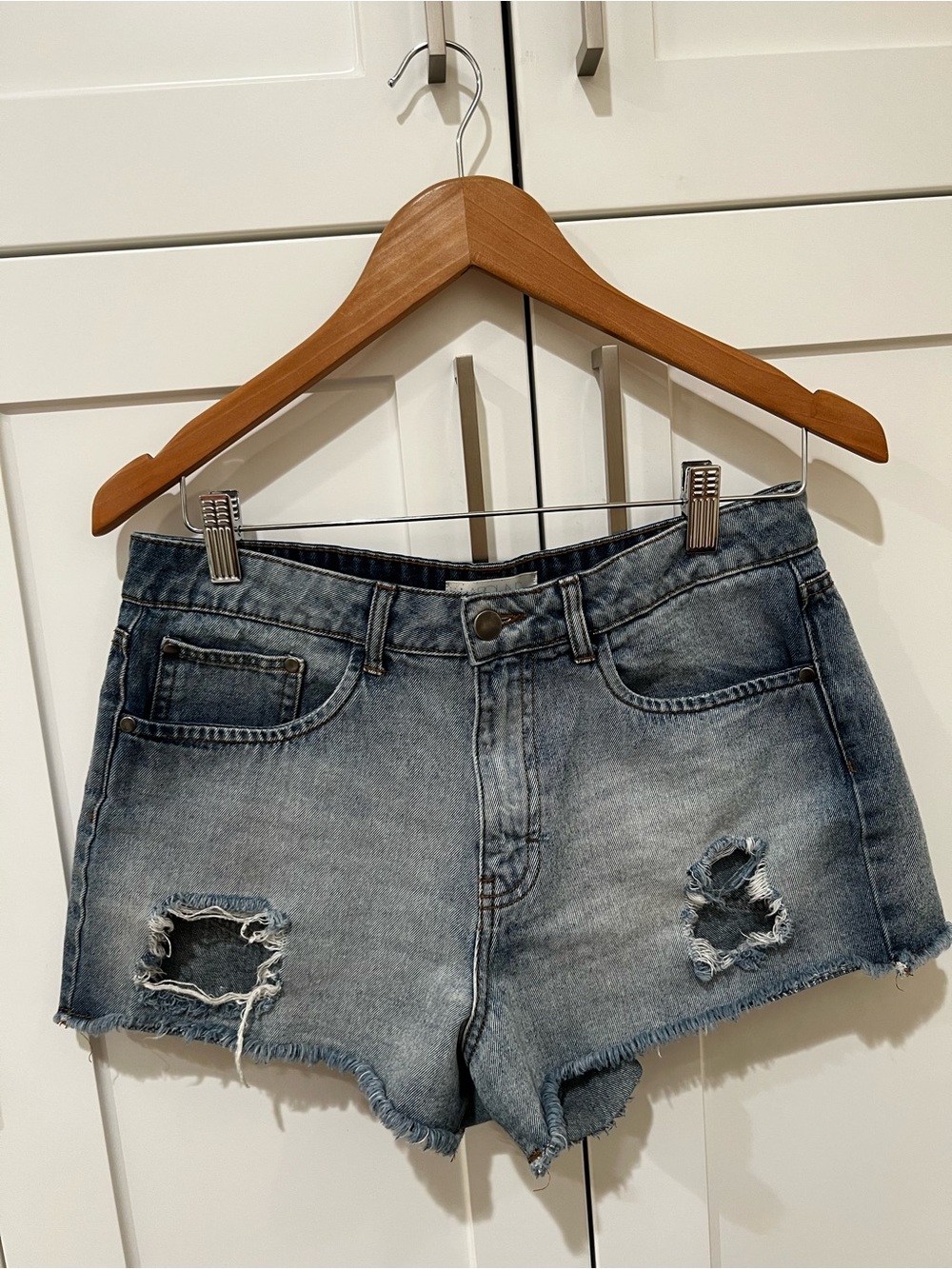 Distressed Jean Shorts - Light Blue